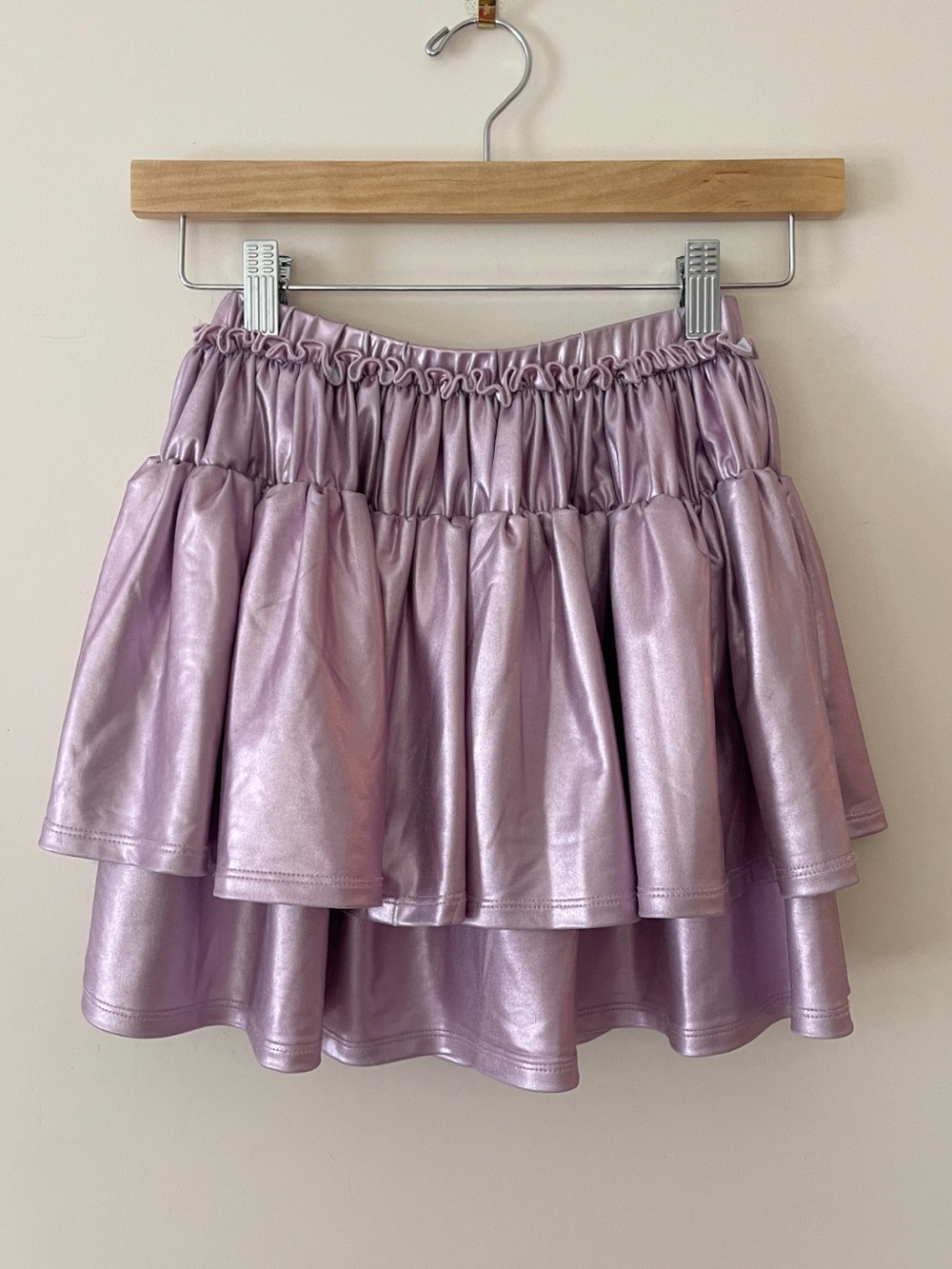 LULU BEBE Iridescent Metallic Lilac Pink Tiered Ruffle Skirt w/ Built in Shorts